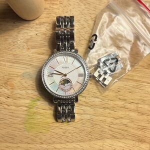 Fossil Silver Watch with Iridescent Dial